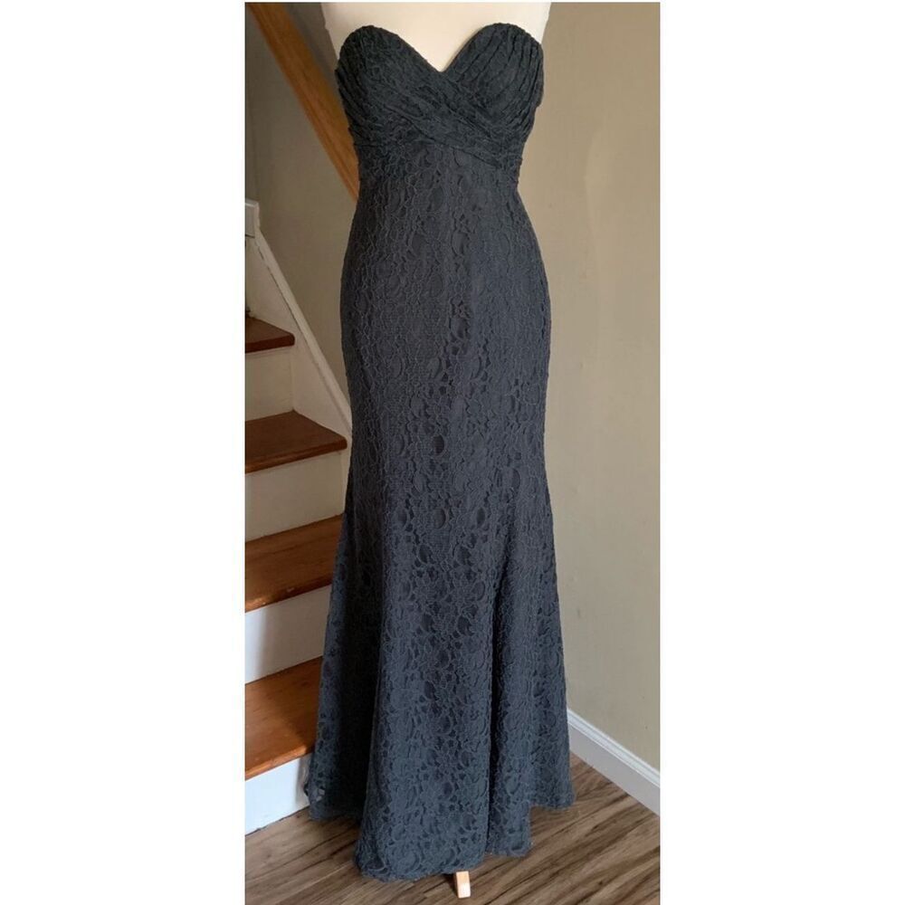 Morilee NWT size 10 strapless lace long dress in charcoal style 726